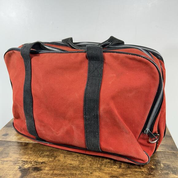 Vintage Soft Carry On Suitcase Bag Red With Black Trim Made In Korea 12 x 19 x 8 - Picture 2 of 14